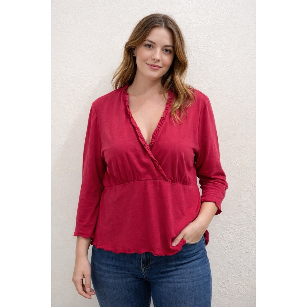 Real‎ Clothes Pink Ruffle V-Neck Blouse Women's XL